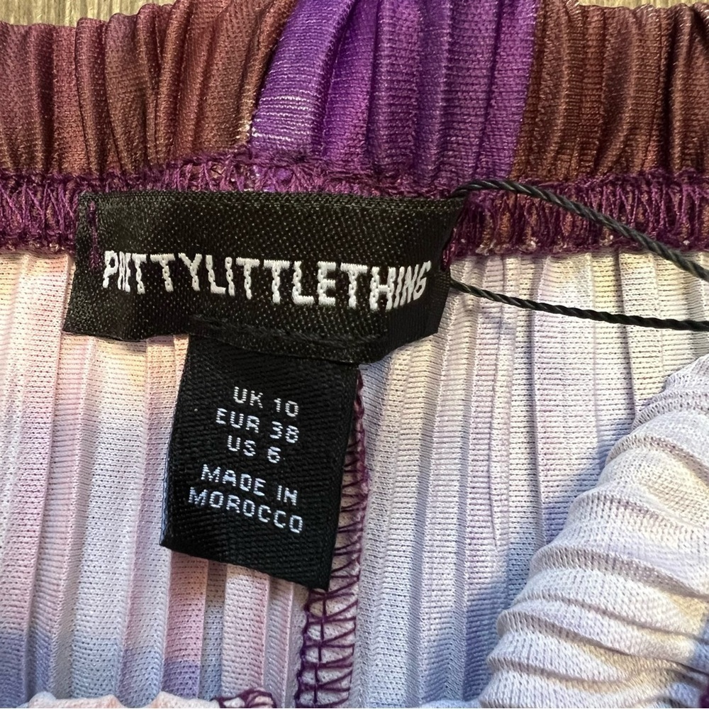 NWT PrettyLittle Thing Pink Orange Print Plisse High Waist Wide Loose Leg Pants - Picture 7 of 12